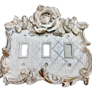 Light metal 3 switch Victorian style antique white gold finish with roses.